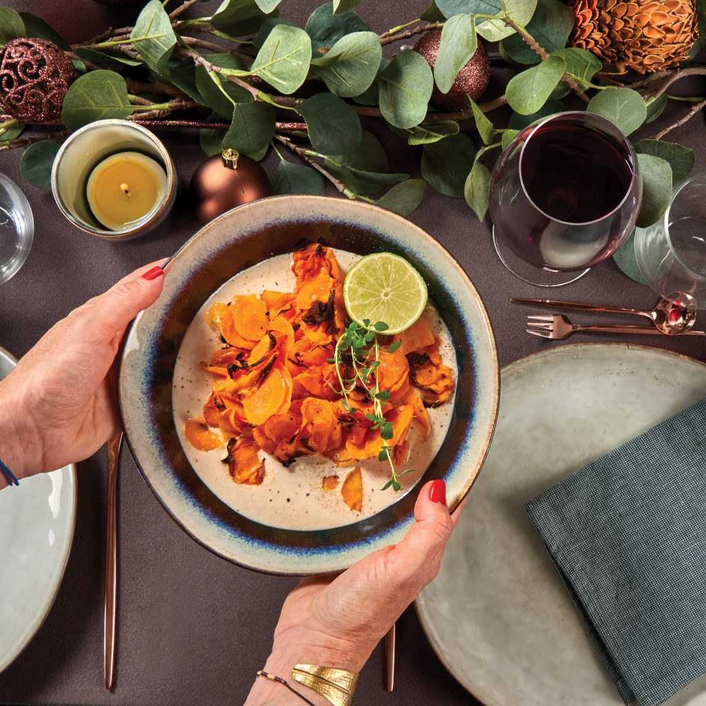 Food photography plate of carrots Christmas atmosphere