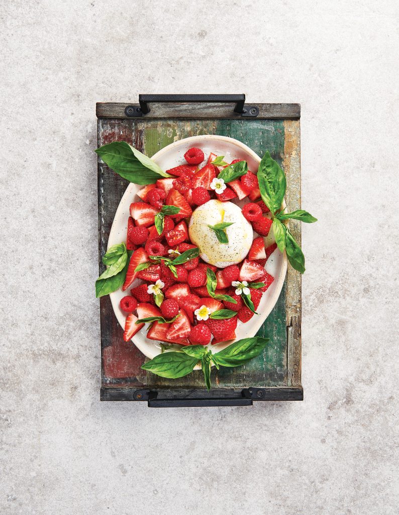 photo studio recipe burrata tomato strawberry basil